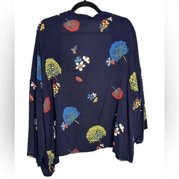 Loft Hummingbird Floral Lightweight Open Front Oversized Flowy Top Size XS/S - Picture 6 of 9